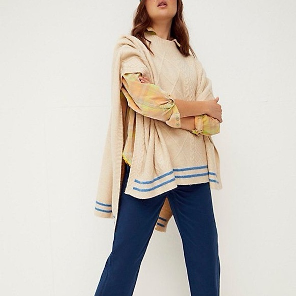 NEW FREE PEOPLE Harbour Stripe Cable Poncho - Picture 2 of 3